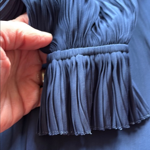 Ramy Brook Navy Blouse with Gold Details and Pleated Sleeves. Size M. - Picture 7 of 9